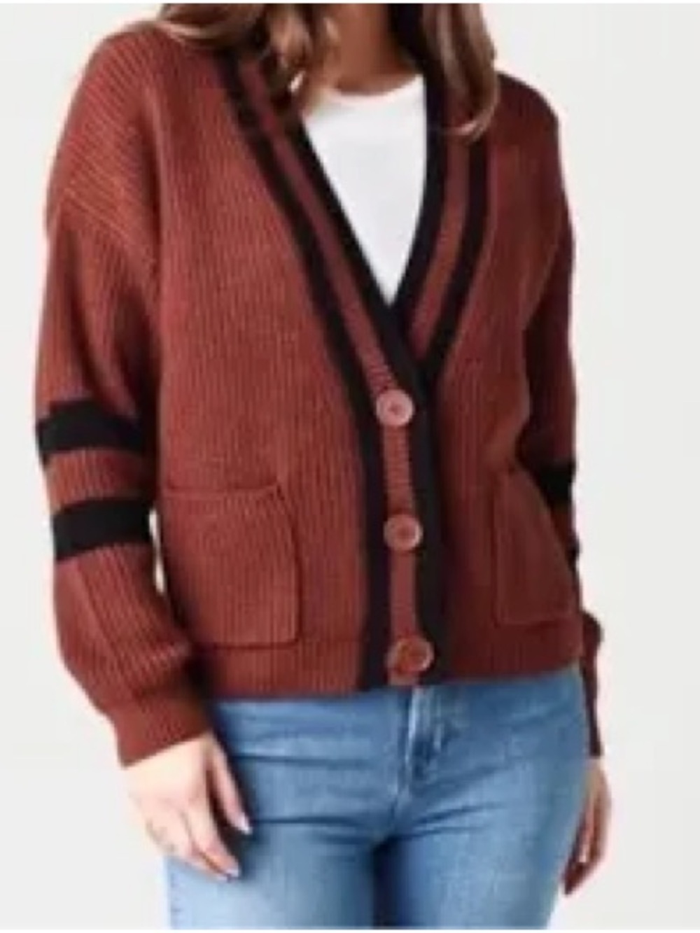 525 America Rust Button Front Cardigan with Black Trim